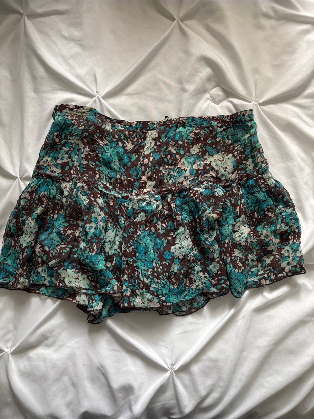Guess Mini Skirt in Teal and Brown Floral Print
